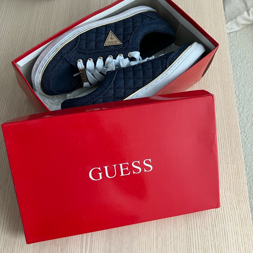 Guess Navy Sneakers with White and Gold Details